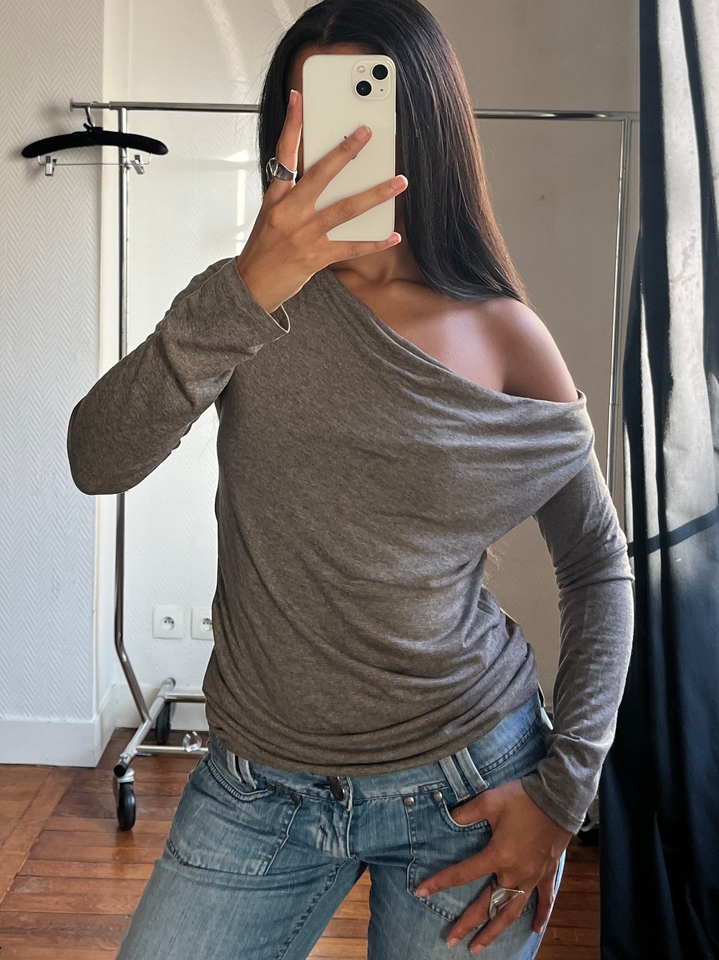 Vintage brown/grey draped top