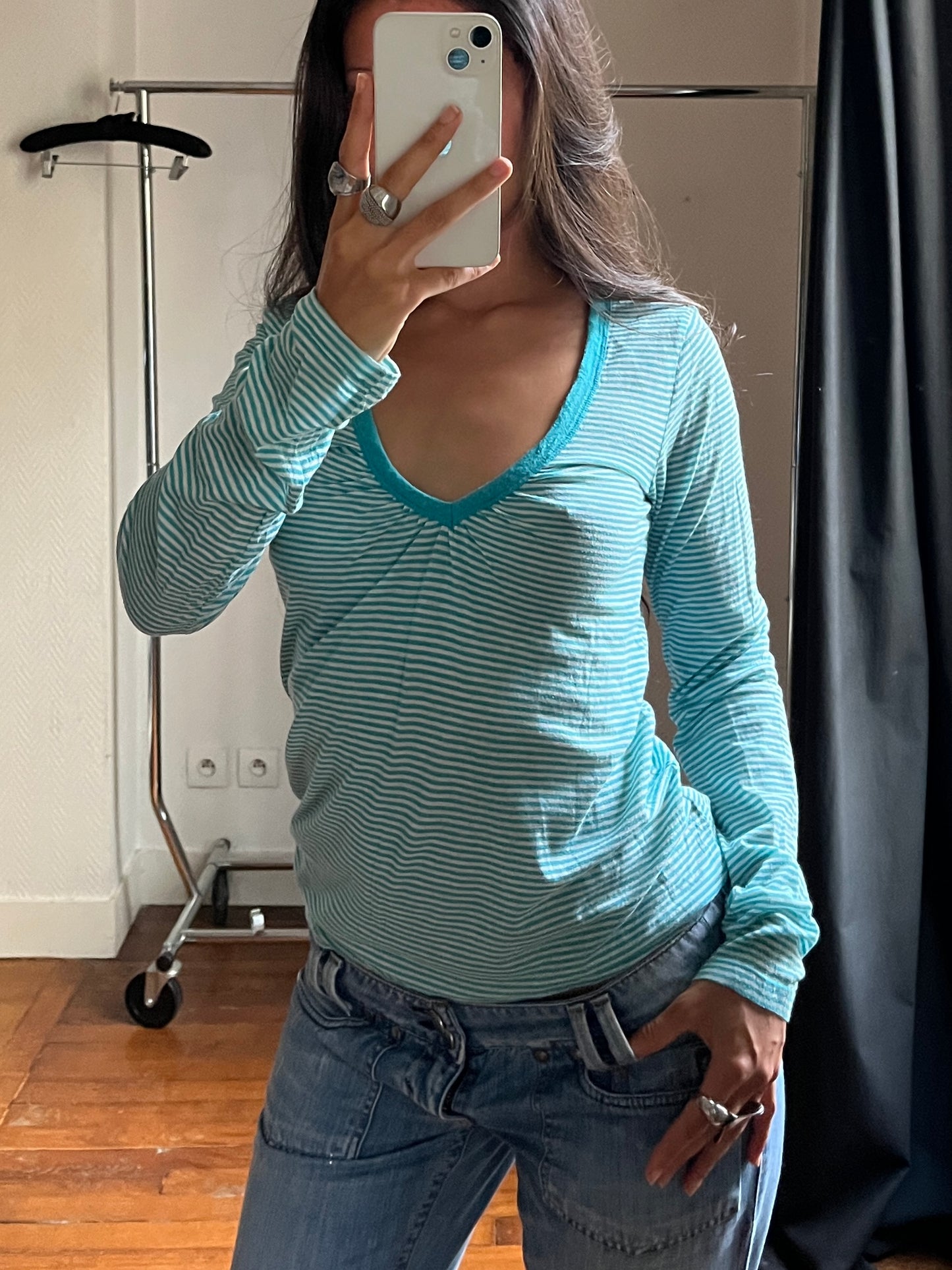 Vintage V neck striped top