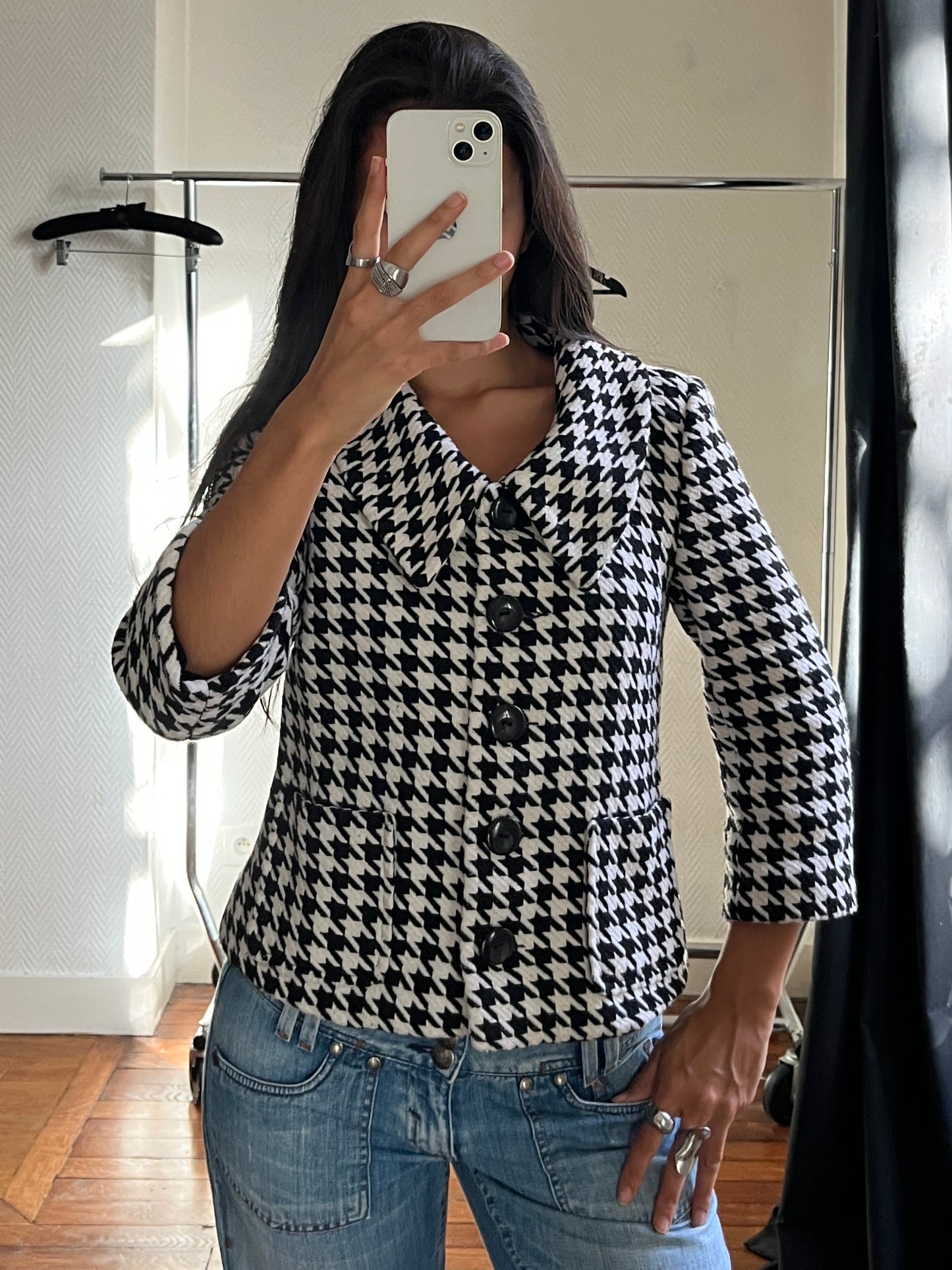 Vintage houndstooth 3/4 trench coat