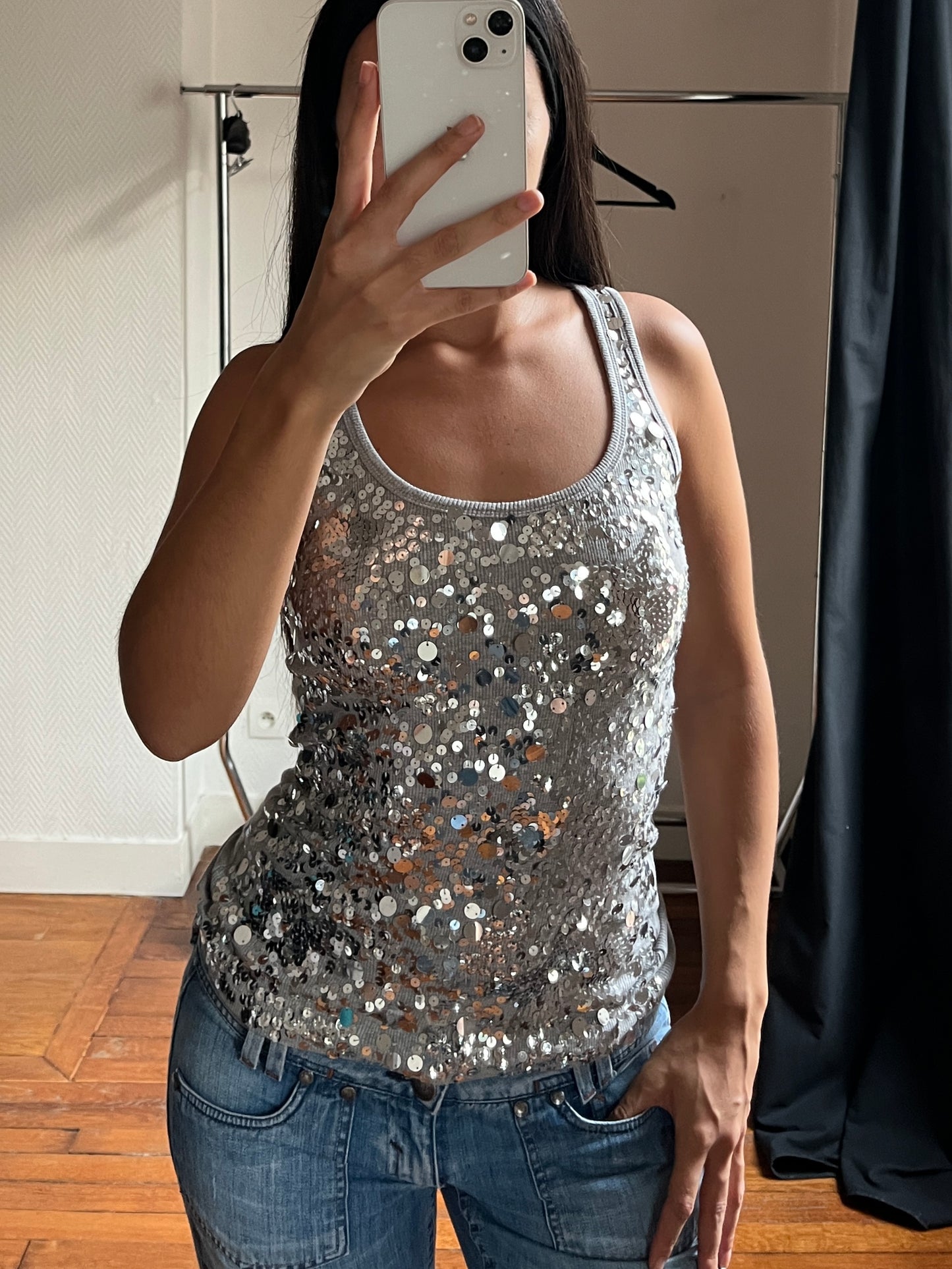 Vintage silver sequins party top