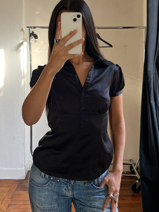 Vintage satin black buttoned top