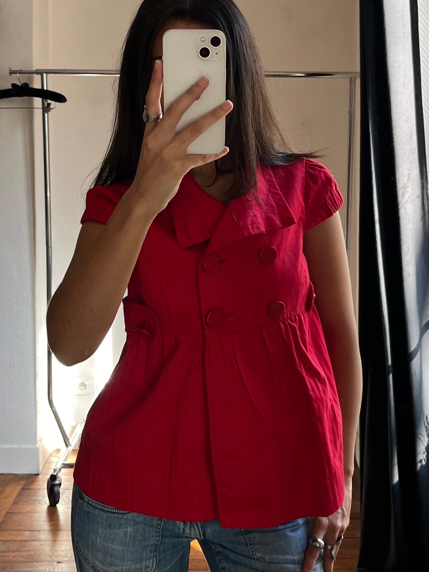 Vintage red short sleeve buttoned jacket