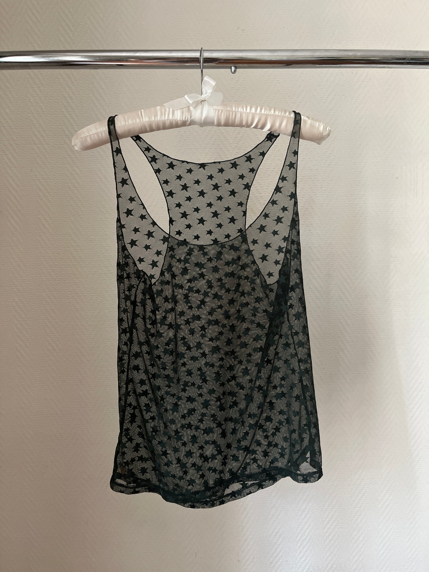Vintage see-through stars khaki mesh top