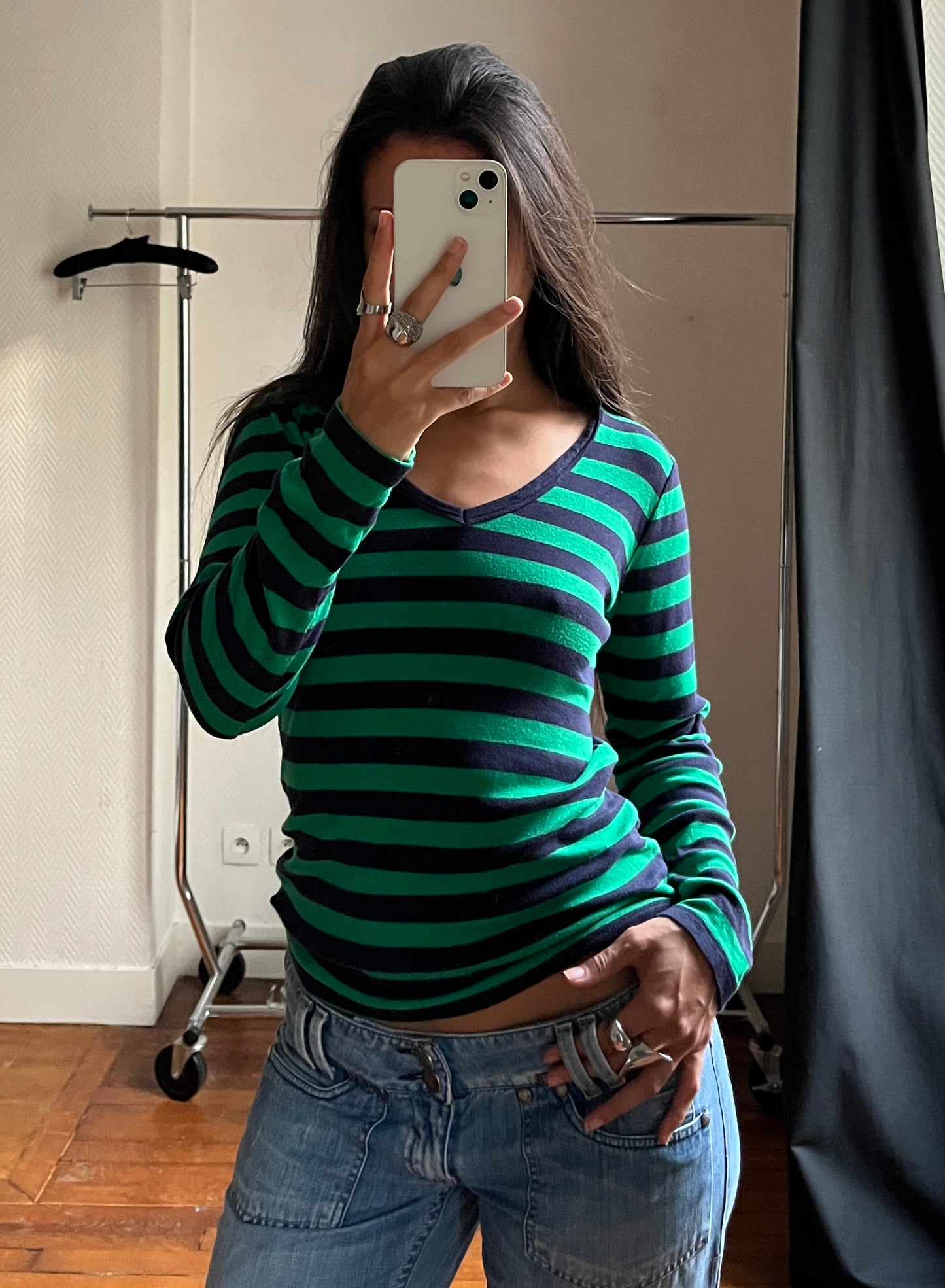 Vintage V neck striped top