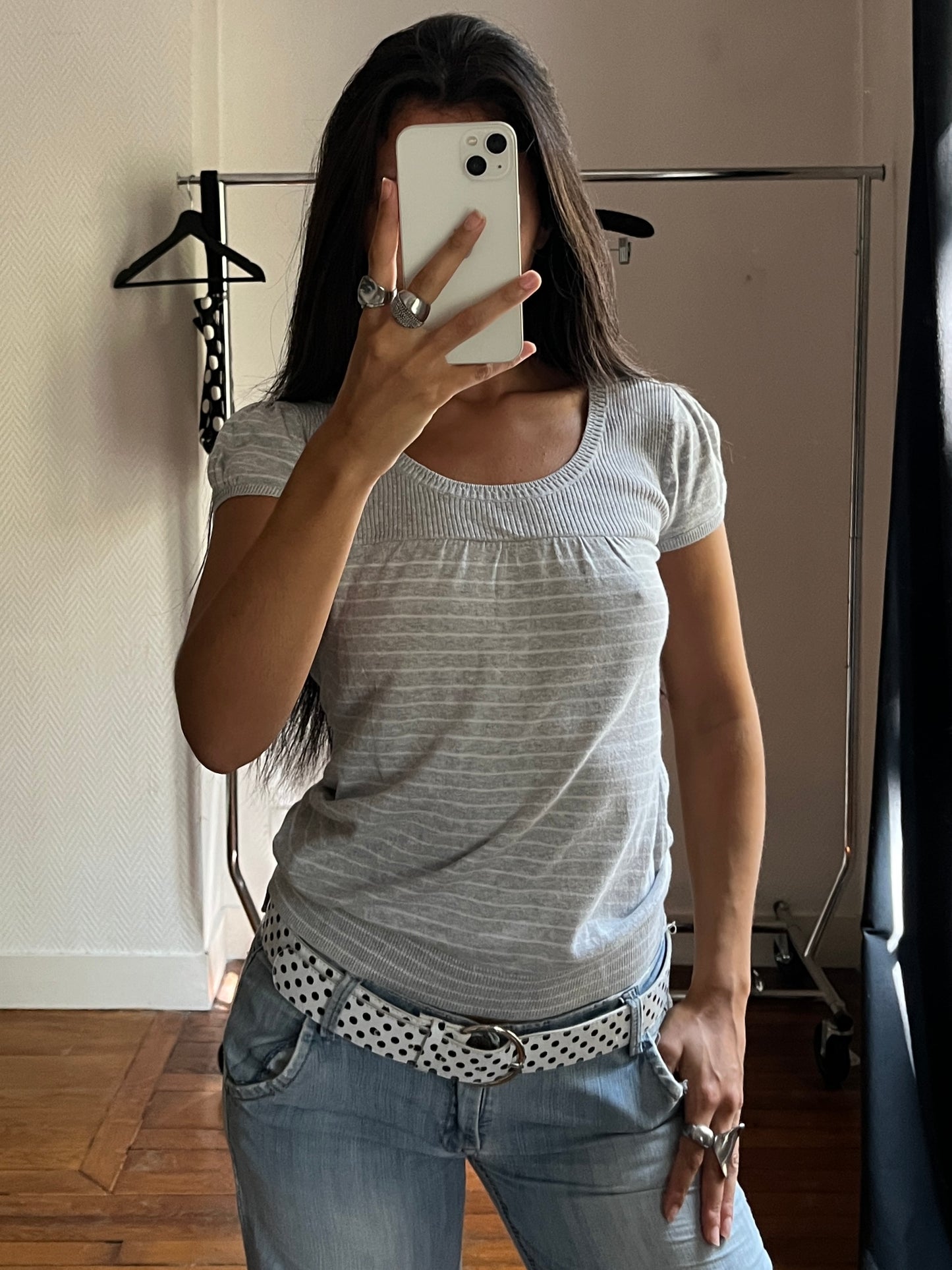 Vintage grey striped knitted top