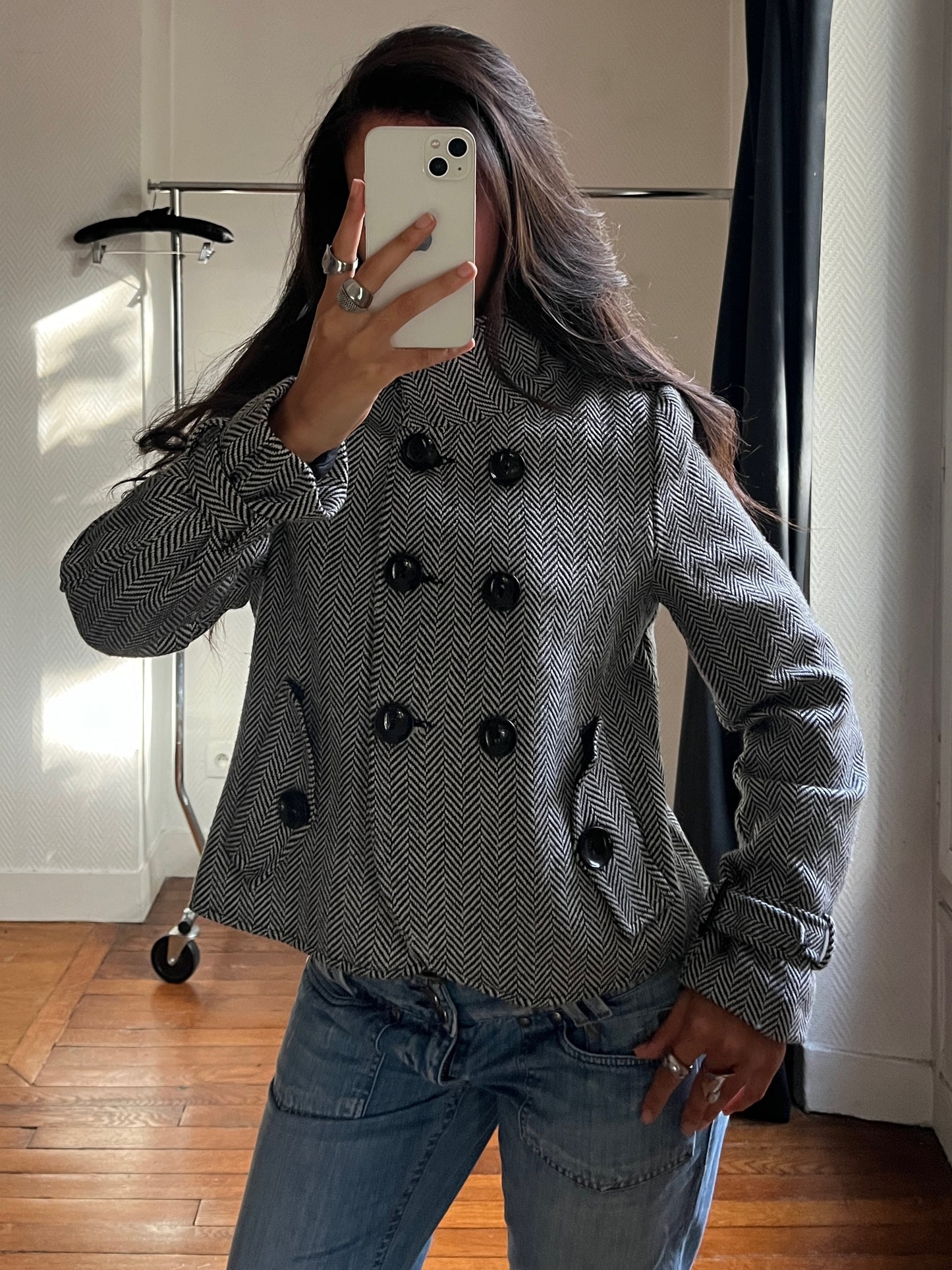 Vintage grey tweed trench coat