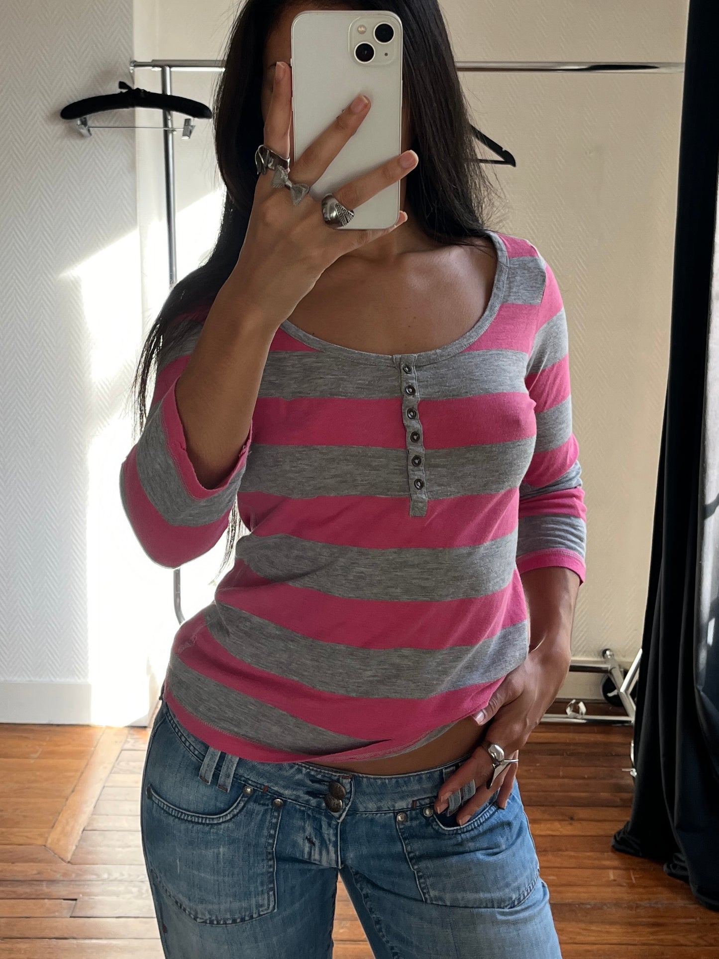 Vintage striped buttoned top
