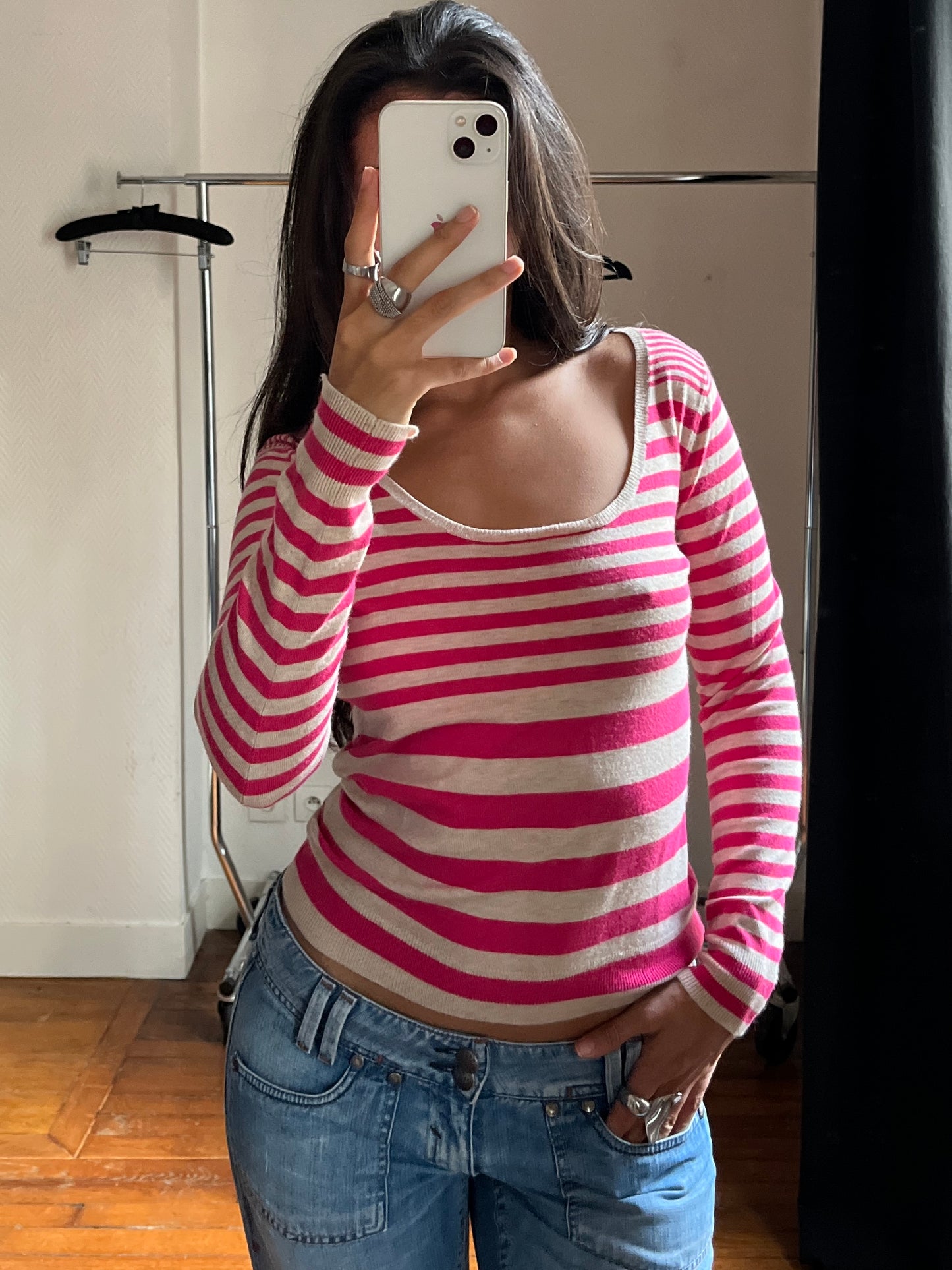 Vintage pink & cream striped pull over