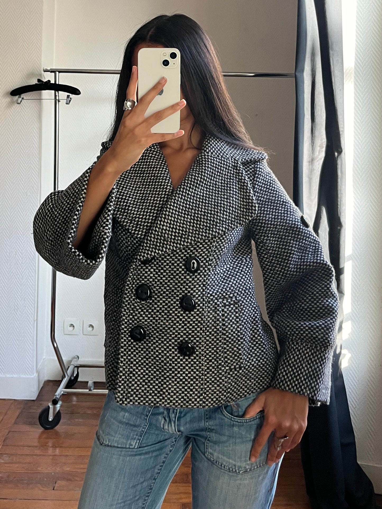 Vintage houndstooth warm trench coat