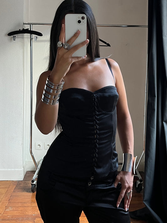 Vintage black satin corset top