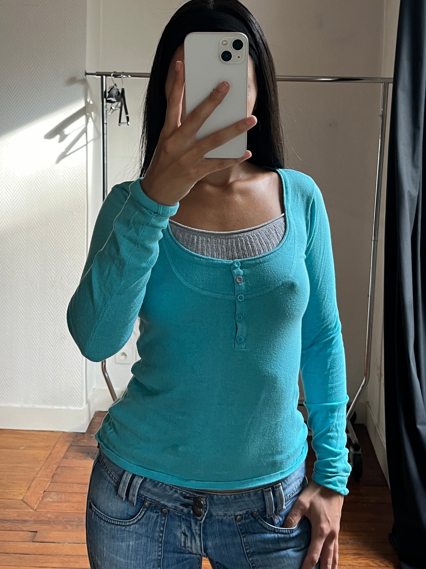 Vintage 2 in 1 blue knitted long sleeved top