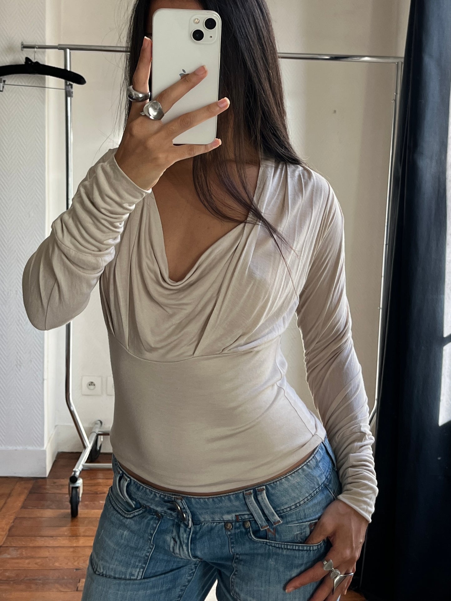 Vintage light beige draped top