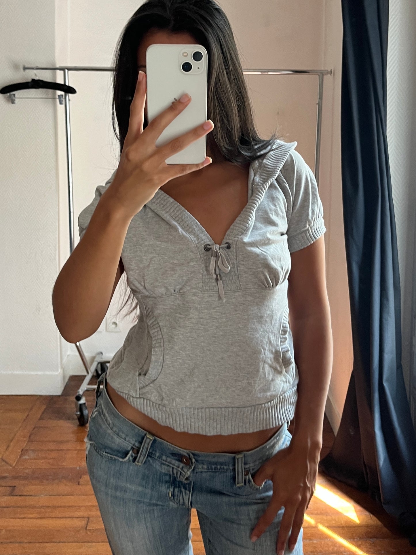 Vintage grey hooded sporty top