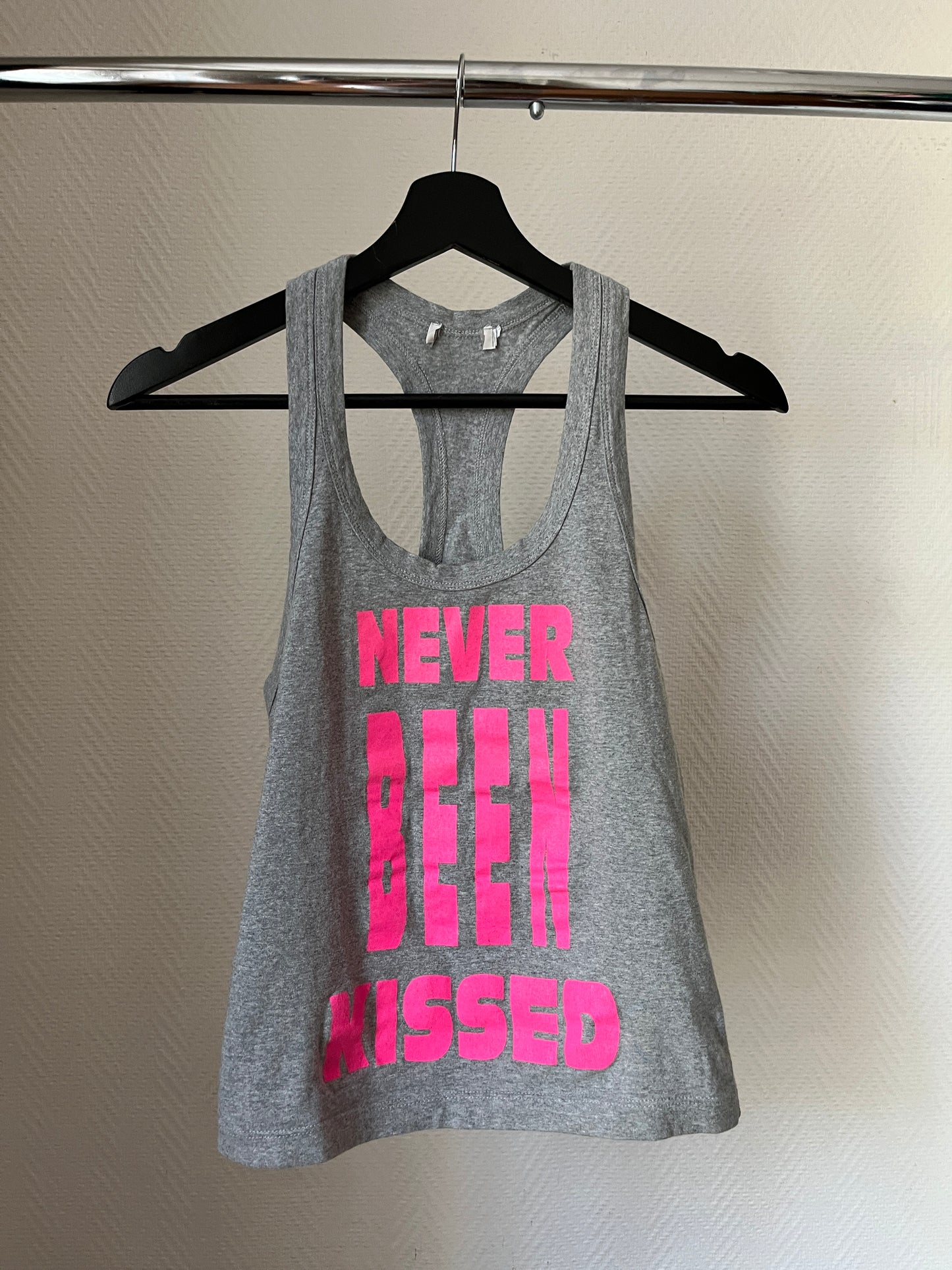 Vintage grey tank top with pink message