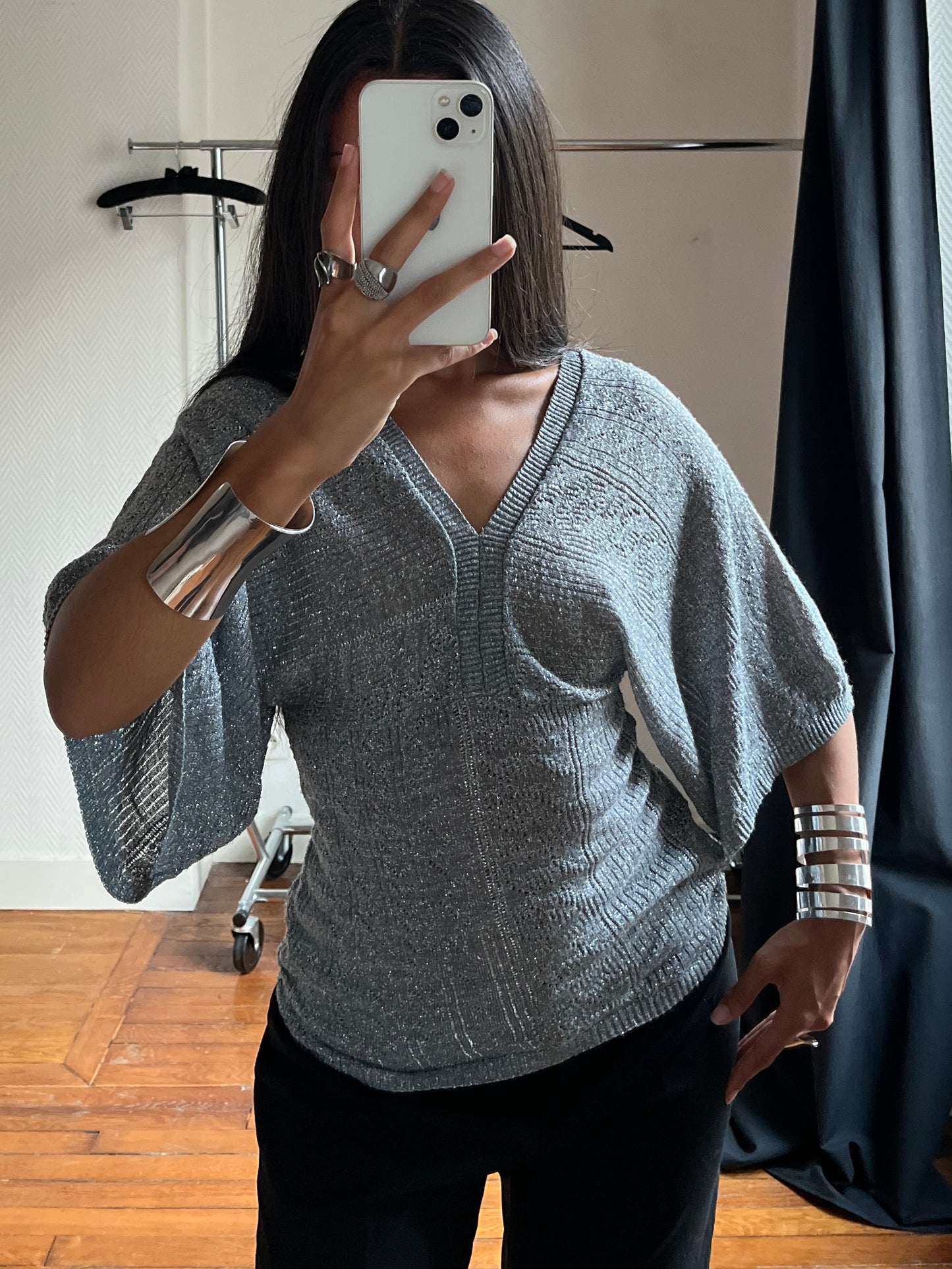 Vintage batwing grey sparkling top