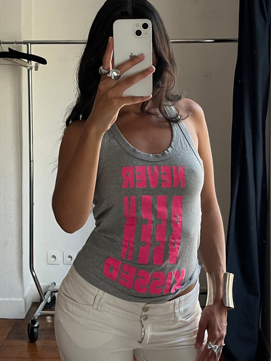 Vintage grey tank top with pink message
