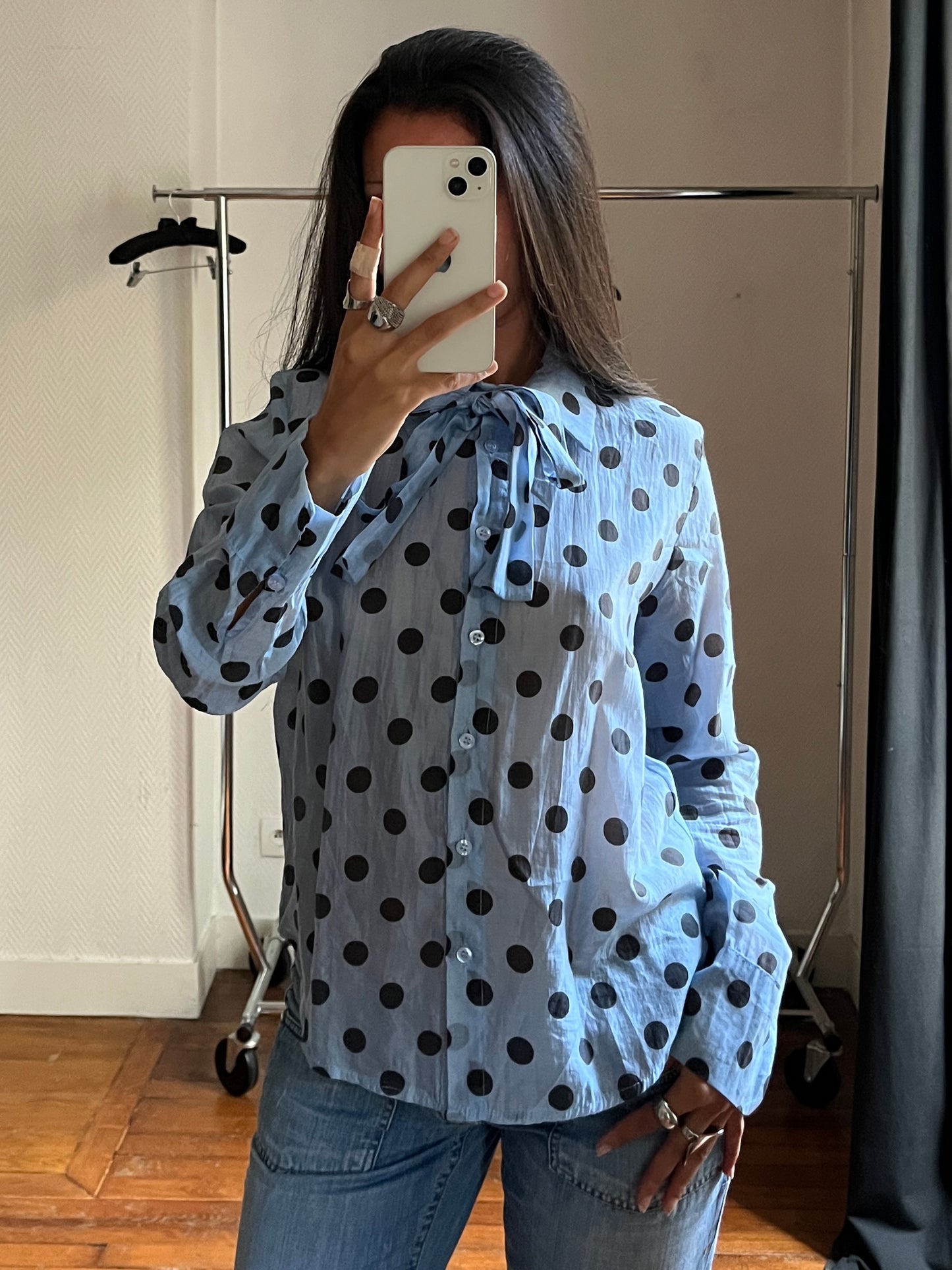 Vintage blue polka dot shirt