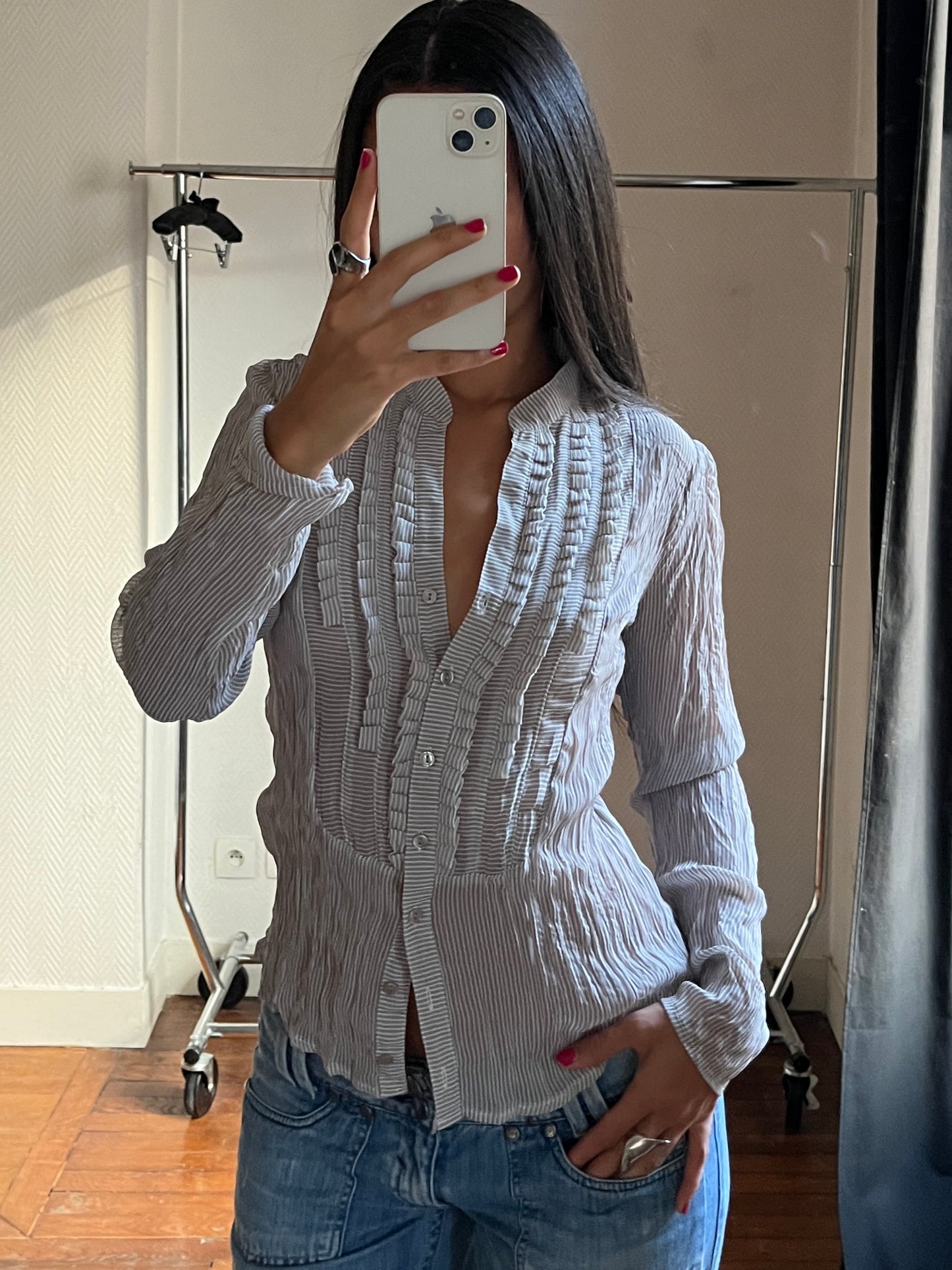 Vintage ruched striped shirt