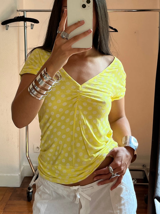Vintage polka dot yellow top