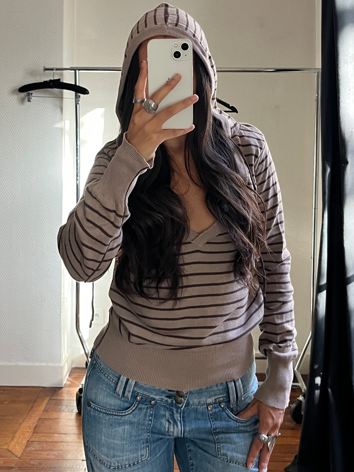 Vintage hooded striped pull over