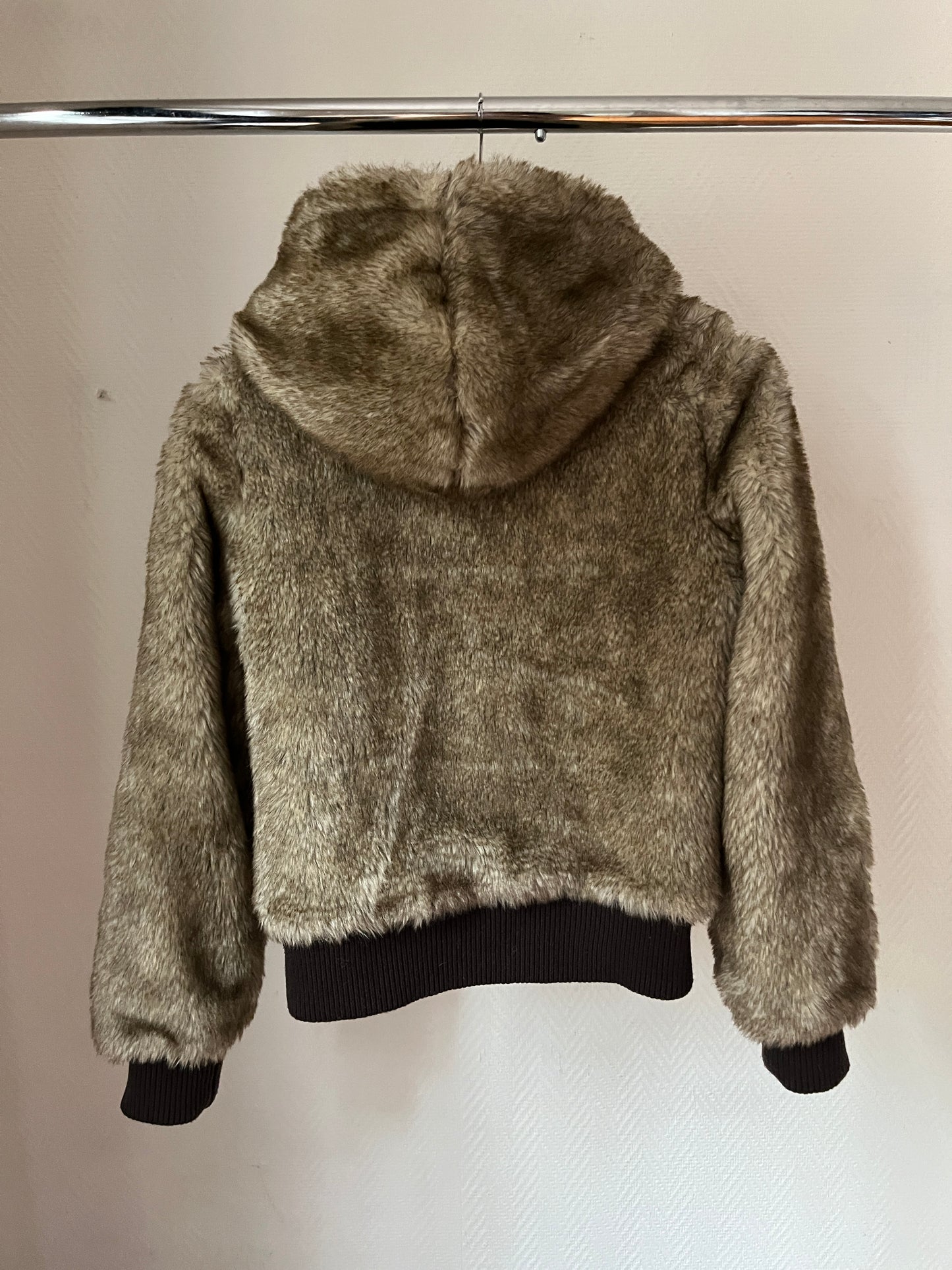 Vintage hooded faux fur zip up jacket