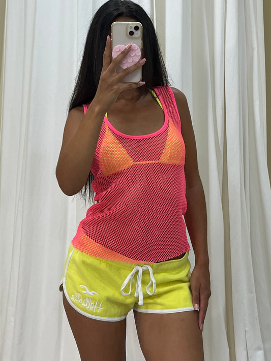Vintage neon pink fishnet top