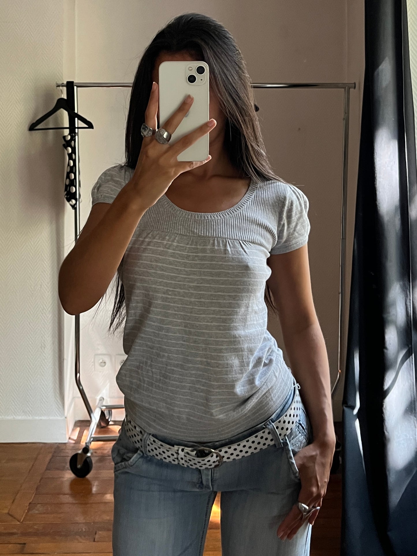 Vintage grey striped knitted top