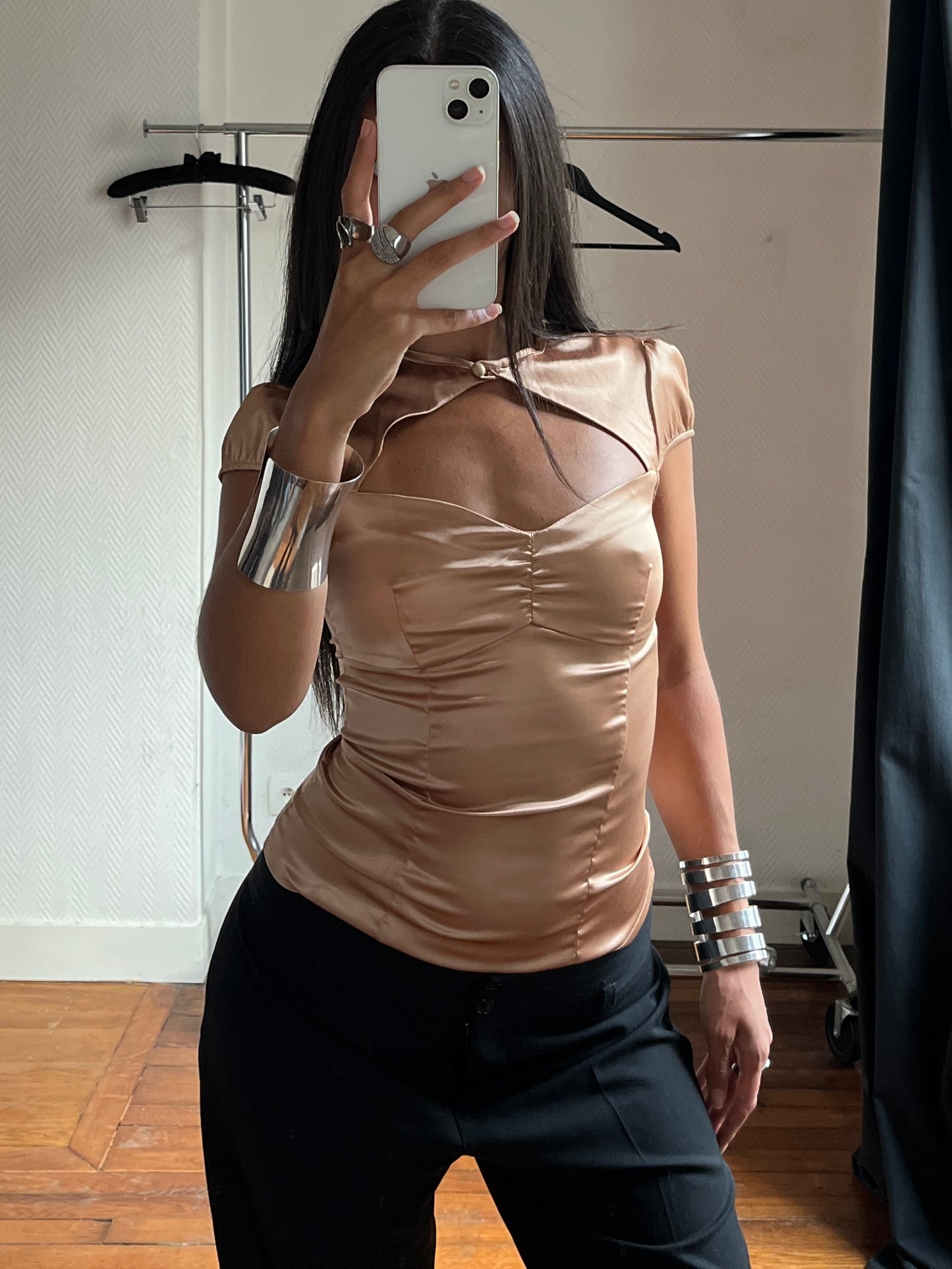 Vintage champagne satin top