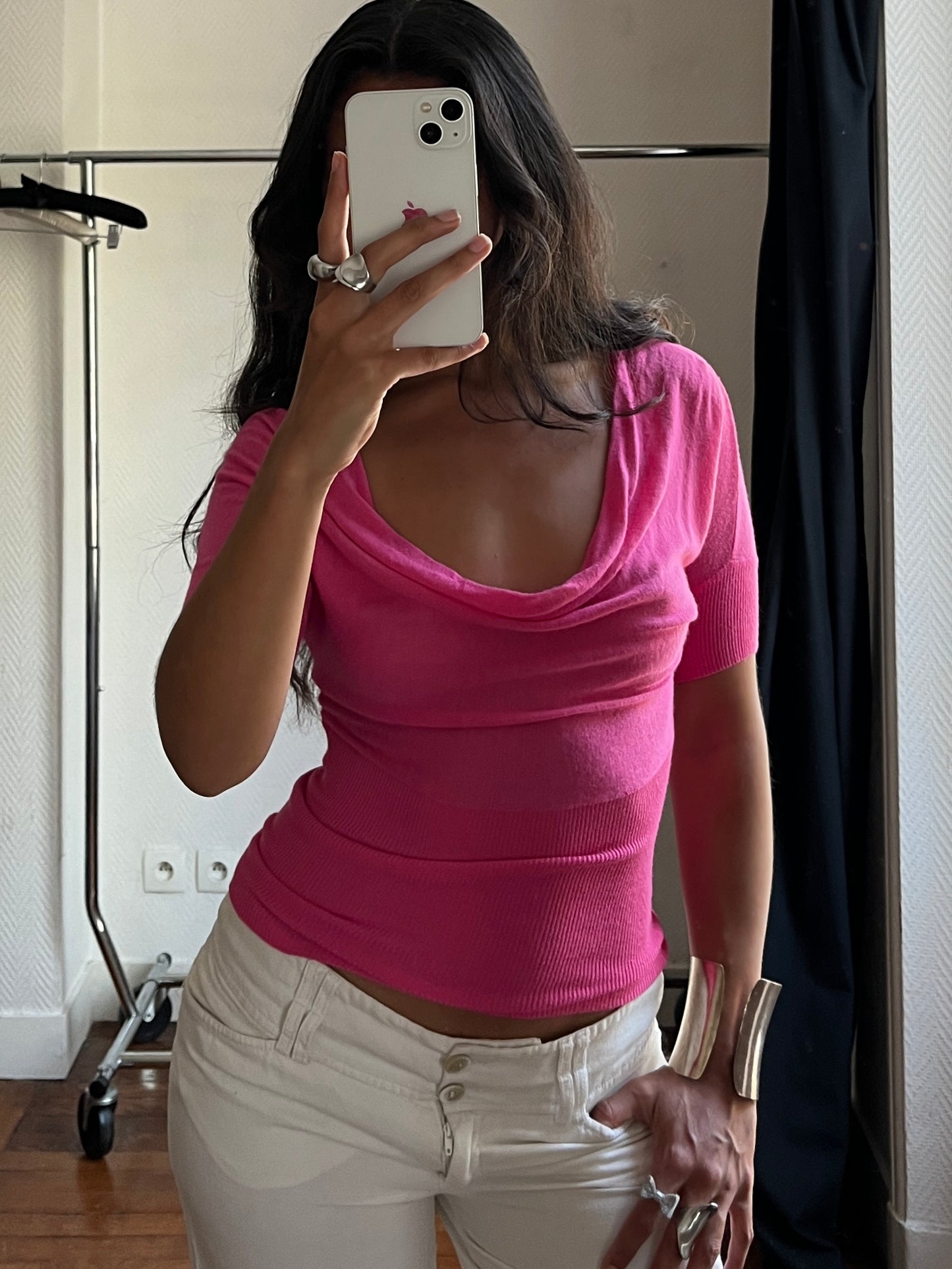 Vintage pink draped knitted light top