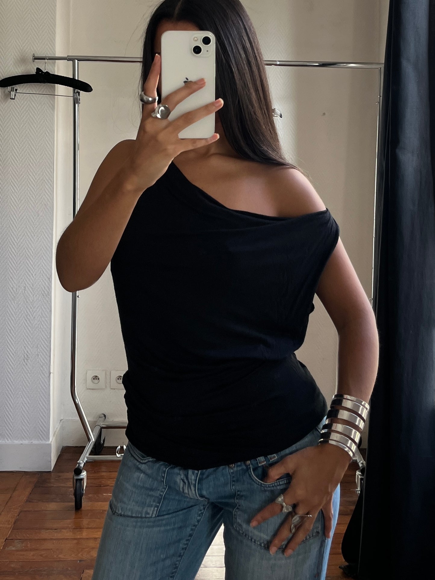 Vintage black draped top