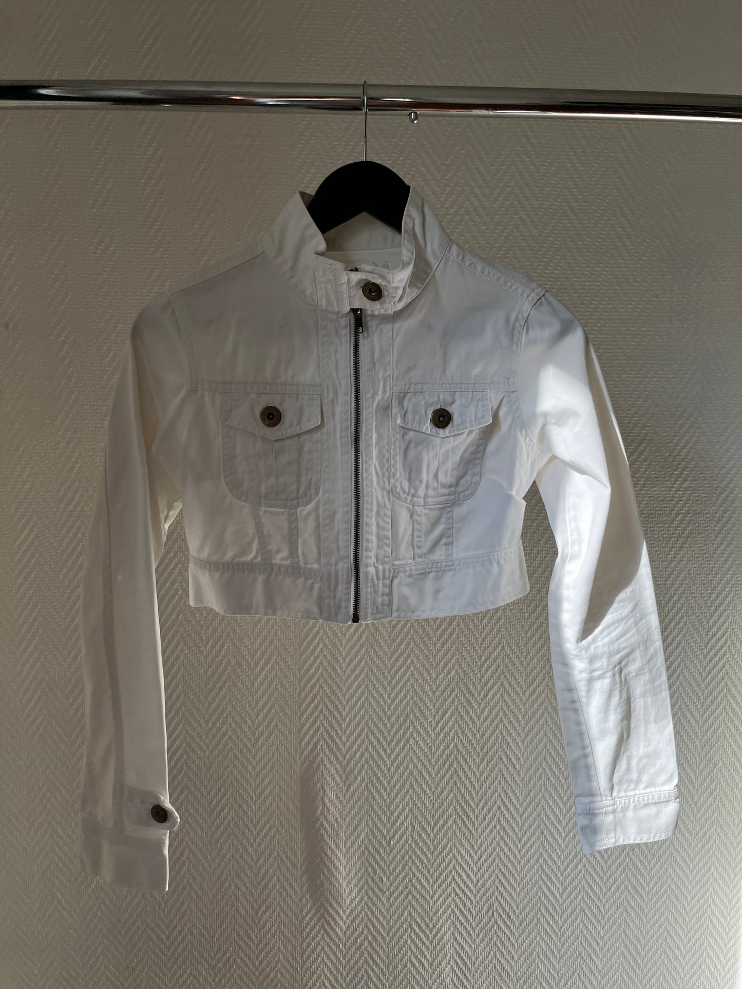 Vintage short white denim zip up jacket