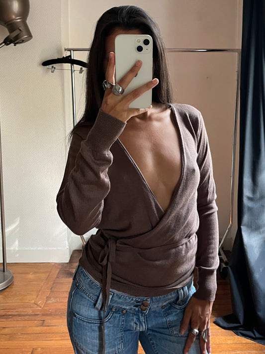 Vintage wrap up draped knitted top