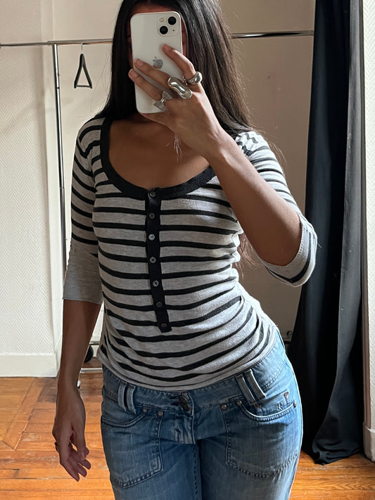 Vintage striped 3/4 buttoned top