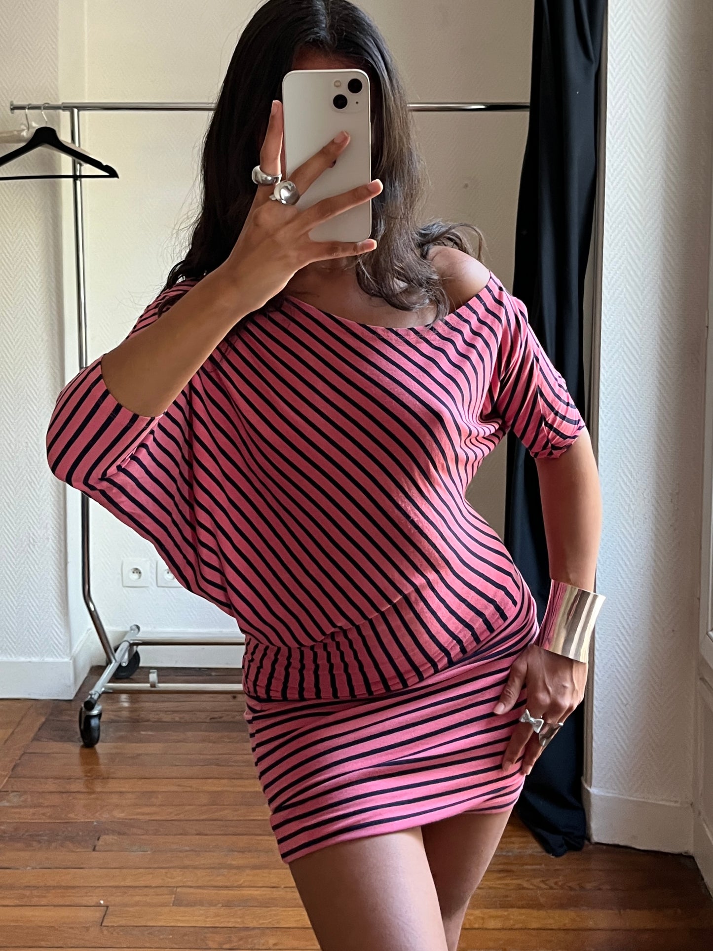 Vintage striped asymmetrical dress