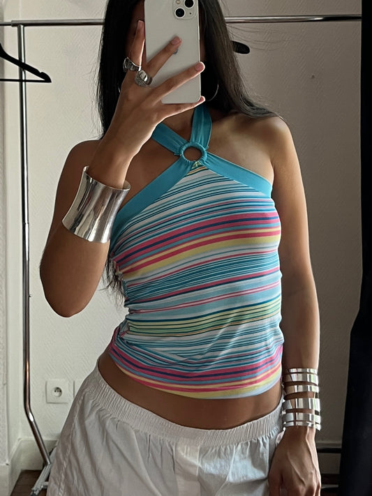 Vintage colorful striped halter top