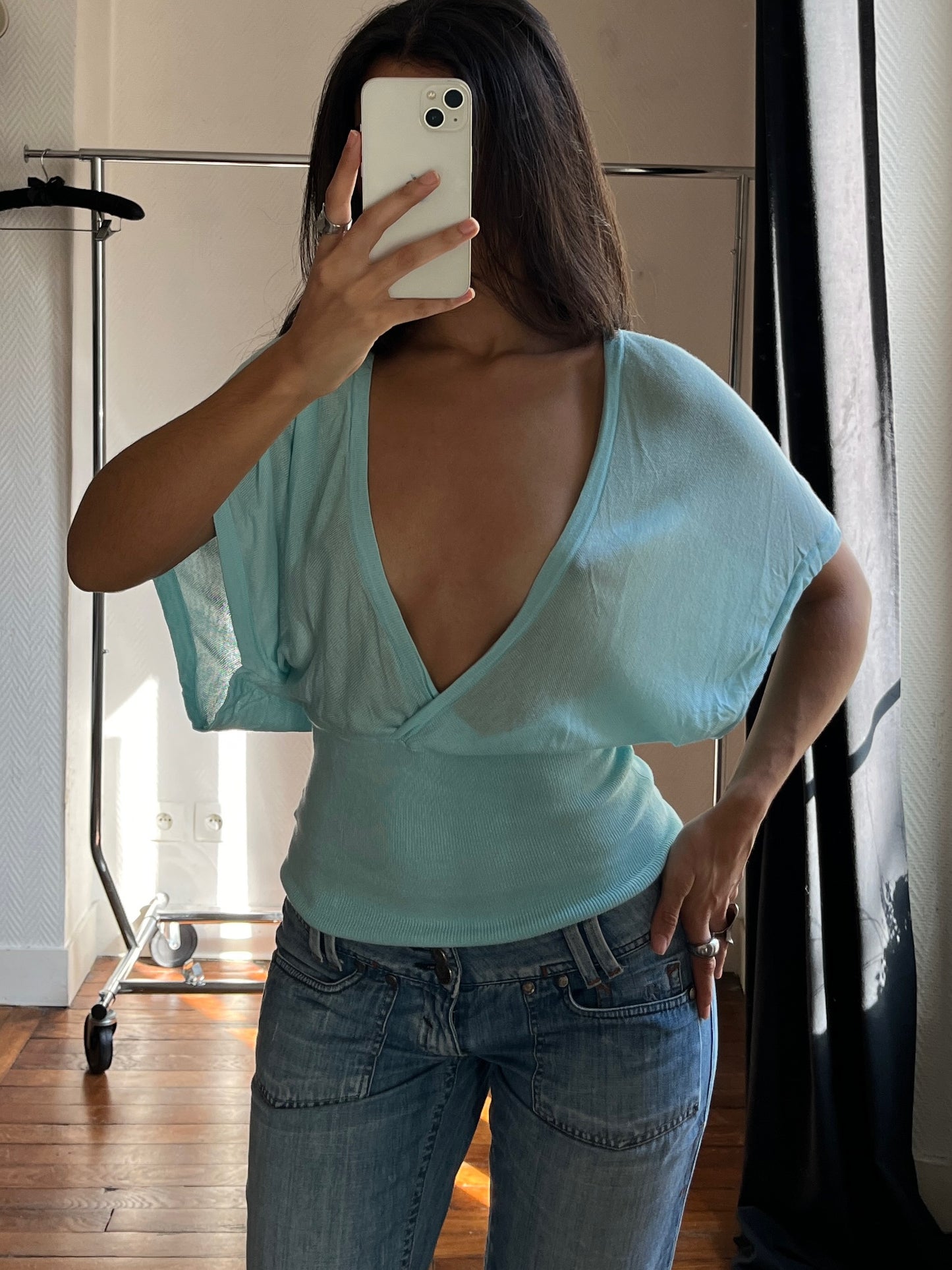Vintage batwing blue top