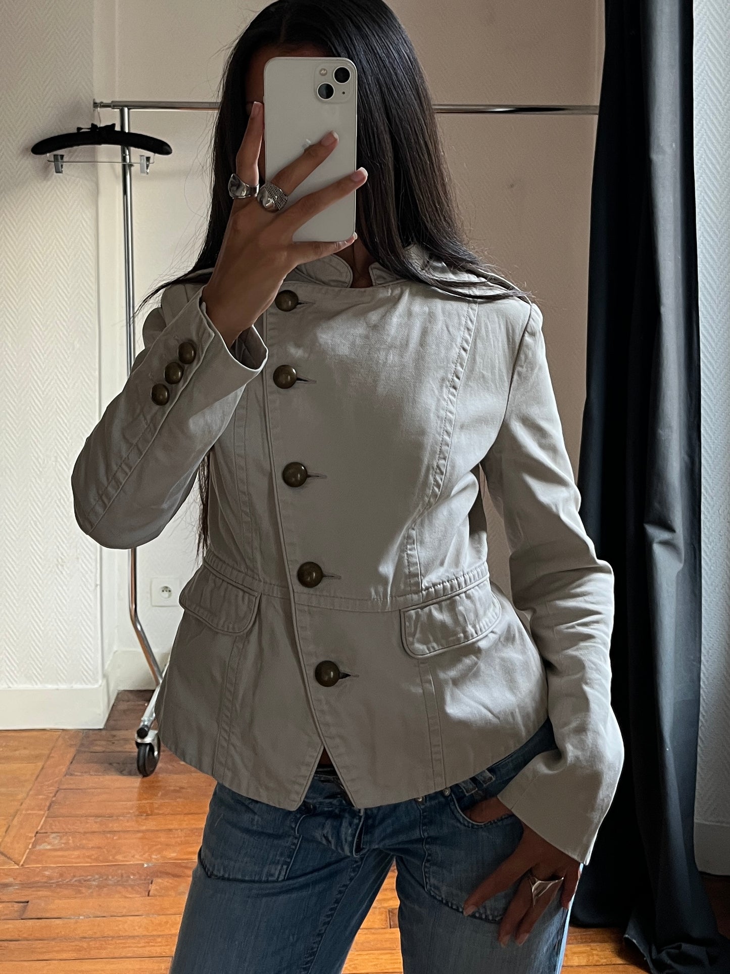 Vintage asymmetrical beige officer jacket