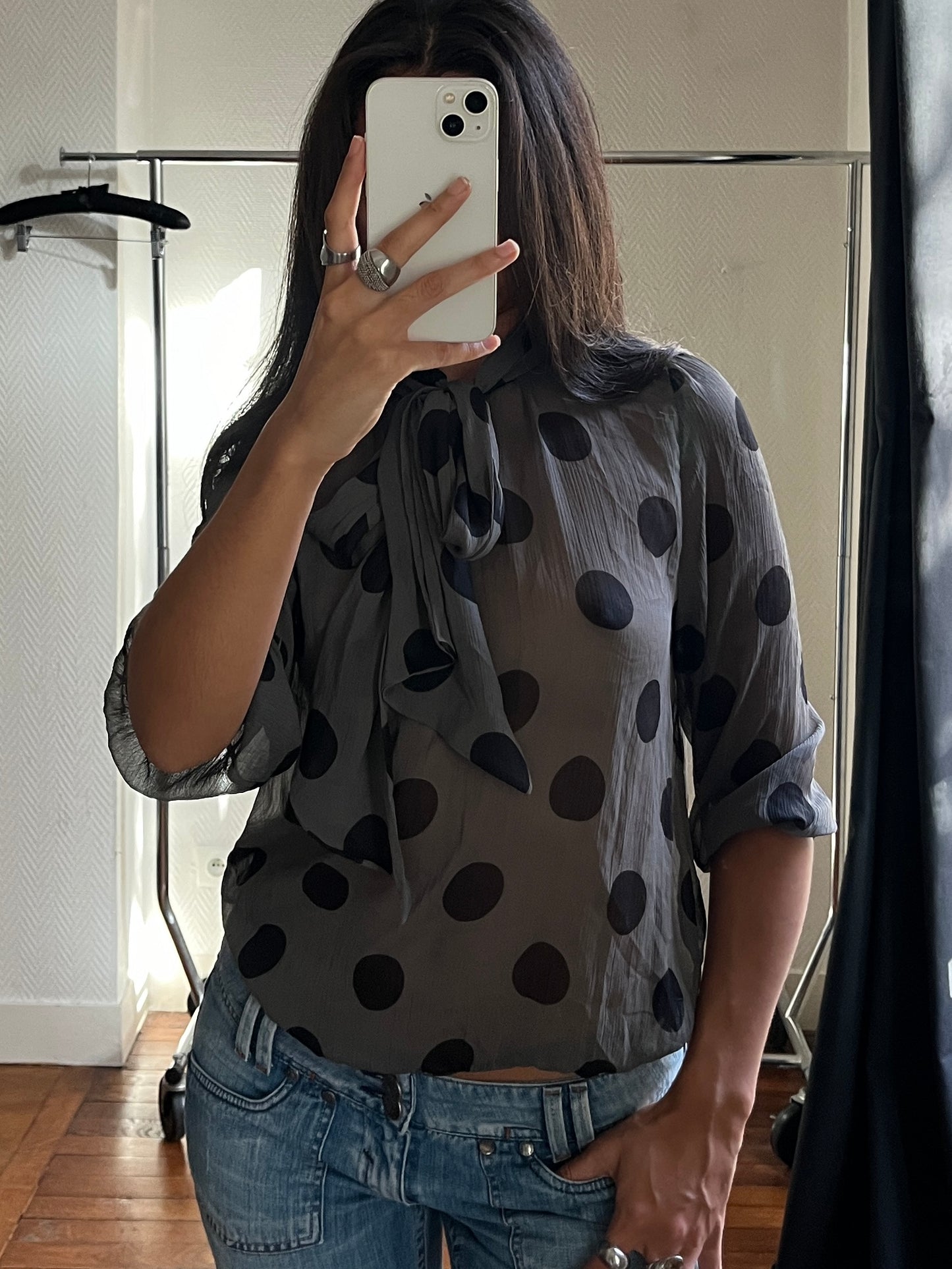 Vintage polka dot see-through blouse
