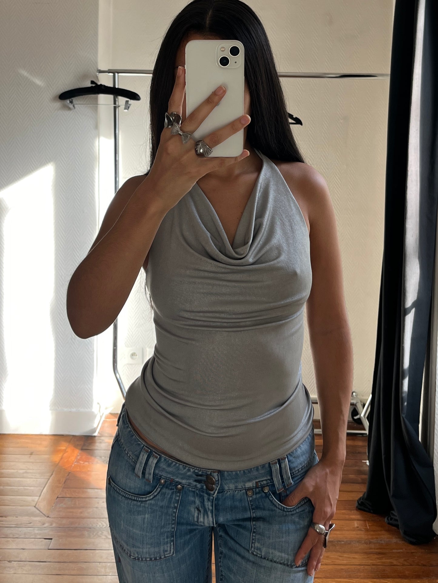 Vintage halter silver party top