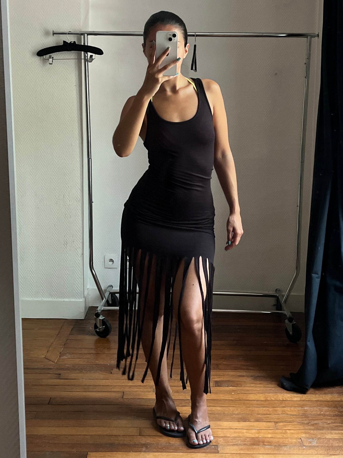 Vintage fringed black summer dress