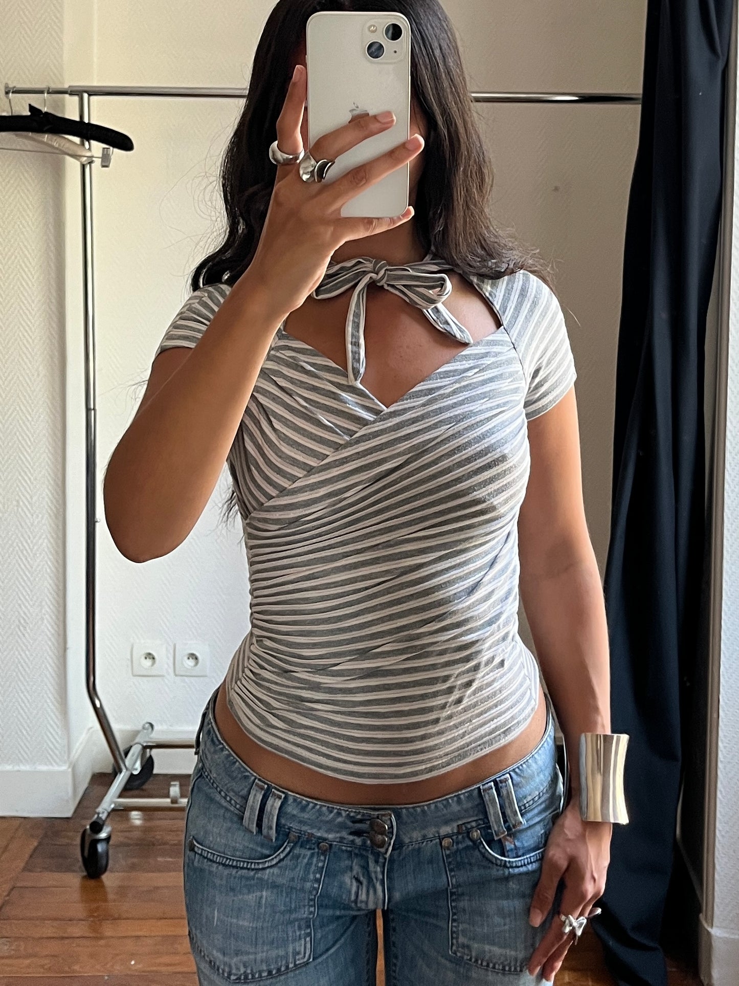 Vintage stripped top with neck ribbon