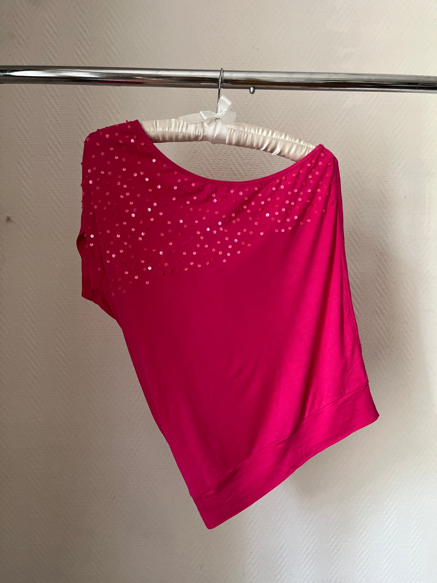 Vintage asymmetrical draped pink top