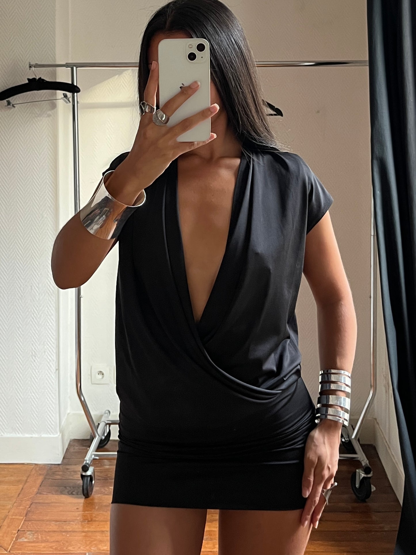 Vintage V neck draped dress