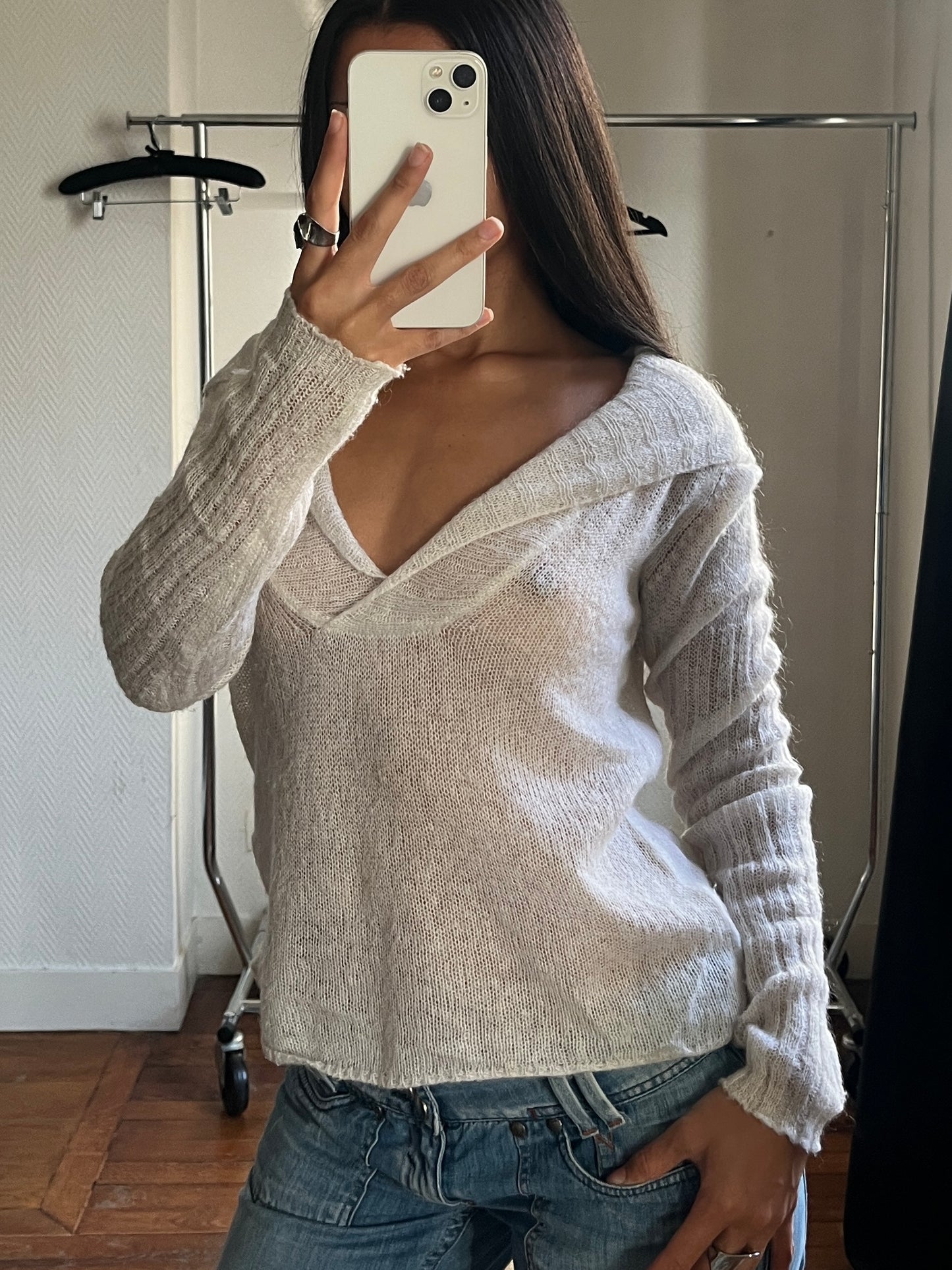 Vintage knitted hooded see-through top