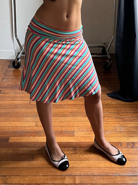 Vintage colorful striped low rise midi skirt