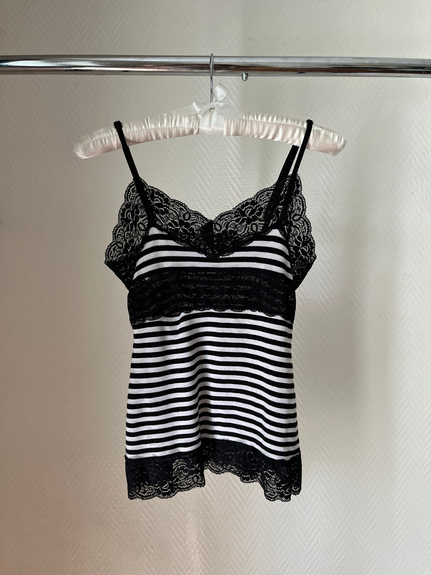 Vintage striped & lace cami top
