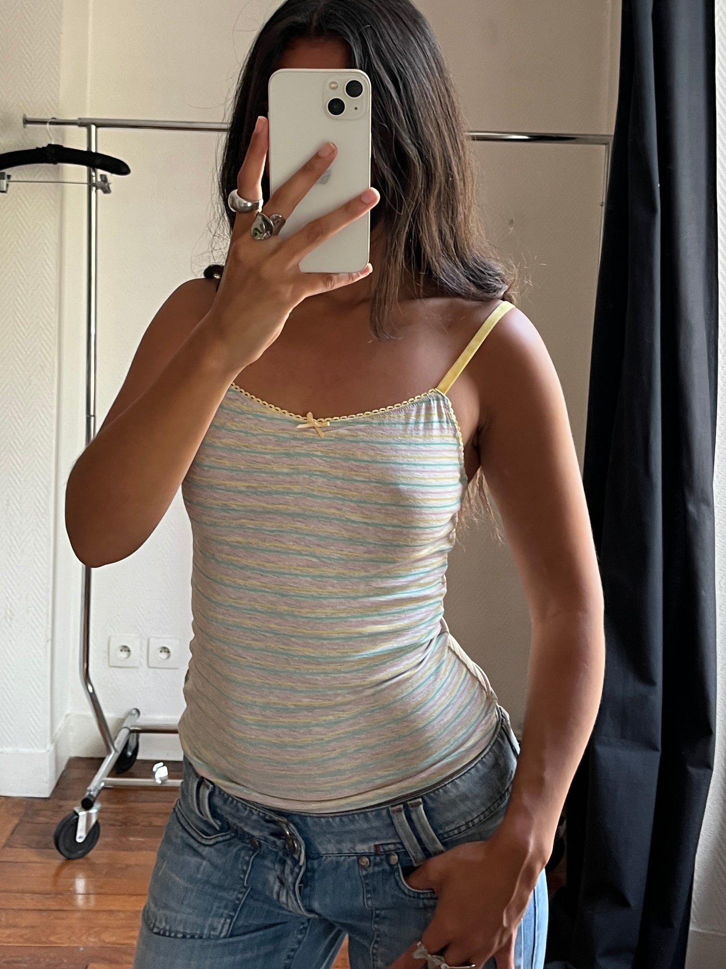 Vintage grey and yellow striped cami top