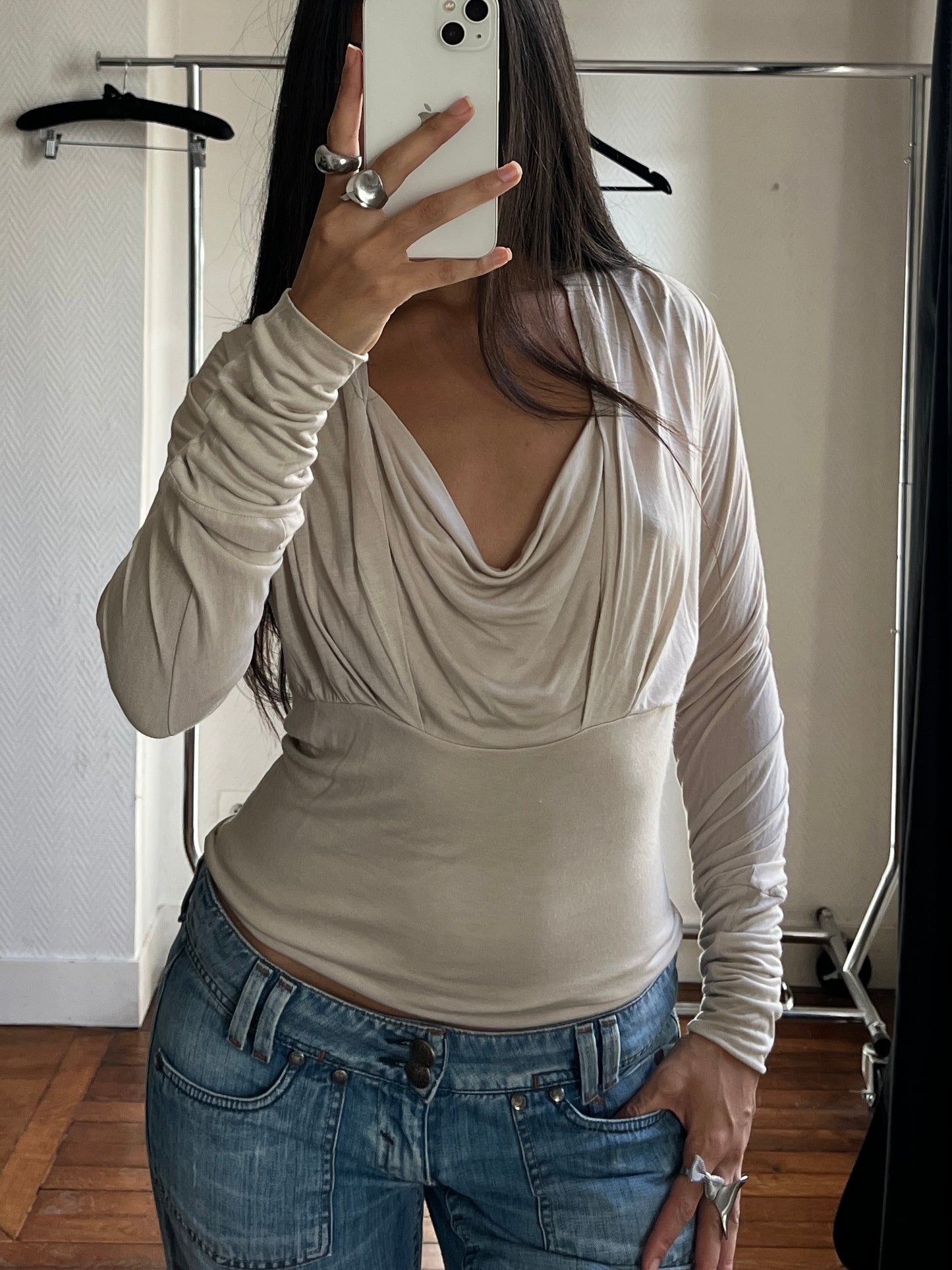 Vintage light beige draped top