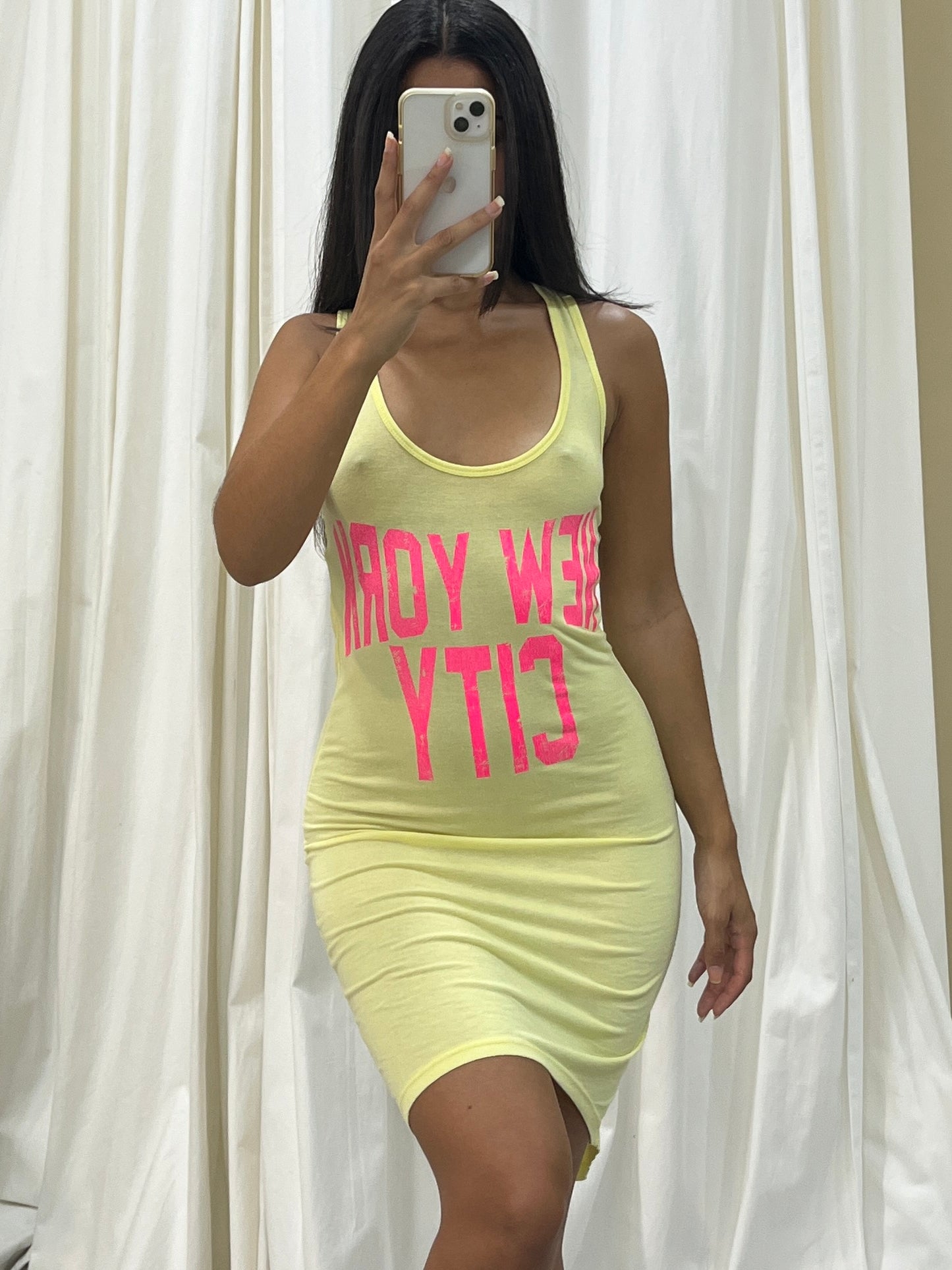 Vintage New York City yellow and pink dress