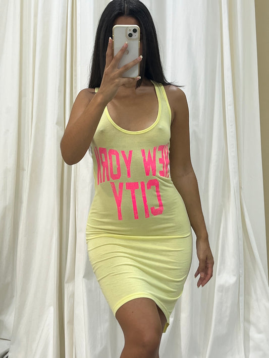 Vintage New York City yellow and pink dress